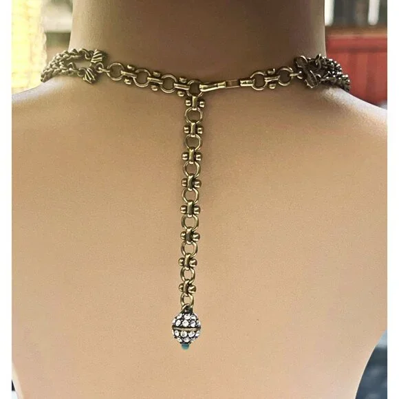 Vintage Turquoise & Crystal Tassel Lariat Necklace By Heidi Daus - Picture 8 of 9